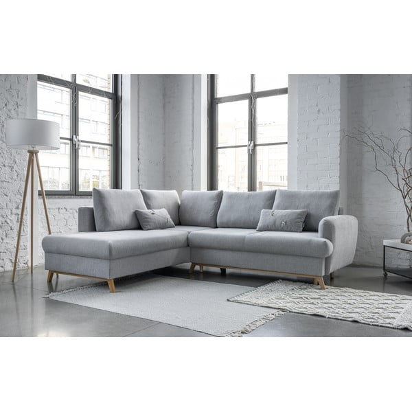 Világosszürke kinyitható-tárolóhelyes sarokkanapé (bal oldali-L alakú) Scandic Lagom – Miuform-image-1