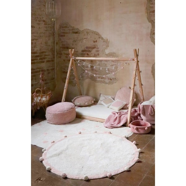 Krémszínű mosható kézi szövésű pamut gyerek szőnyeg ø120 cm Bubbly Vintage Nude – Lorena Canals-image-3
