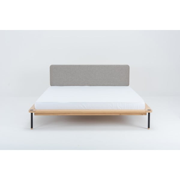 Szürke-natúr színű tölgyfa franciaágy ágyráccsal 140x200 cm Fina – Gazzda-image-3