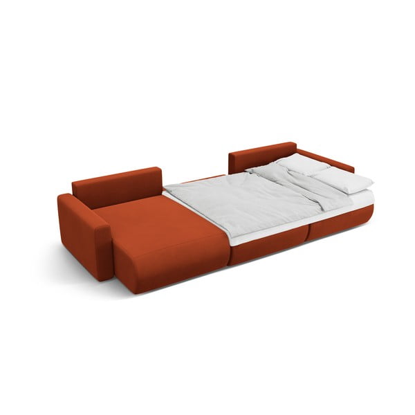 Téglavörös bársony kinyitható tárolóhelyes sarokkanapé (U alakú)  Belfast – Cosmopolitan Design-image-4