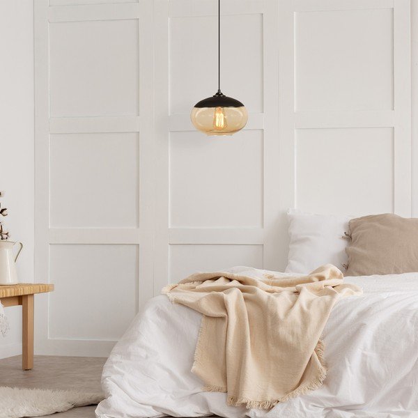 Okkersárga-fekete függőlámpa üveg búrával ø 25 cm Camini – Opviq lights-image-1