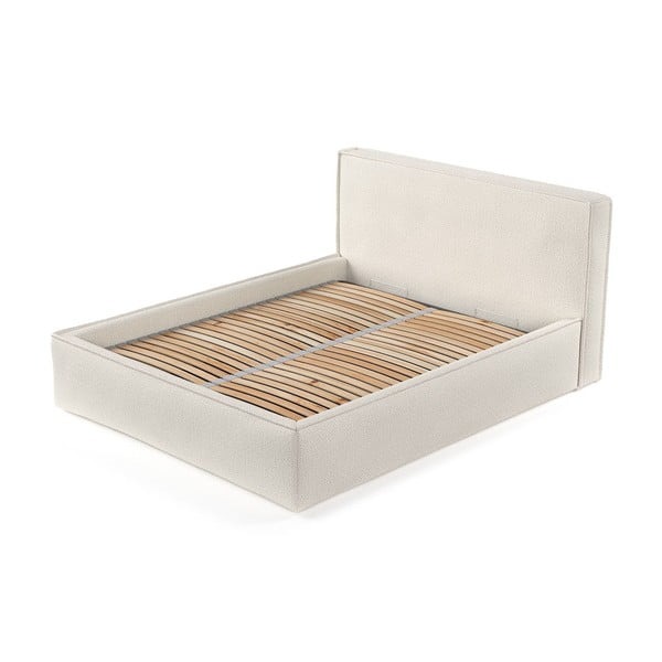 Bézs kárpitozott ágyneműtartós franciaágy ágyráccsal 200x200 cm Lounge L – Maison de Rêve-image-3