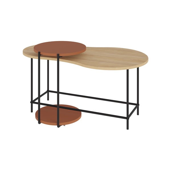 Téglavörös-natúr színű dohányzóasztal szett 2 db-os tölgyfa dekoros asztallappal 65x103 cm Rosie – Marckeric