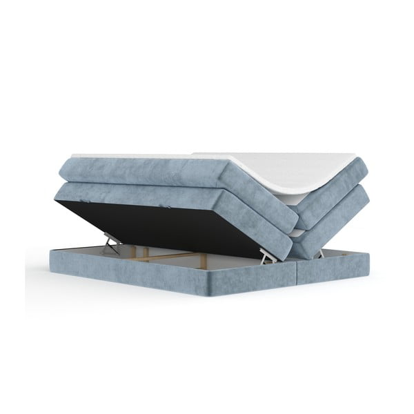 Kék ágyneműtartós boxspring ágy ágytámla nélkül 200x200 cm Juniper – Maison de Rêve-image-3