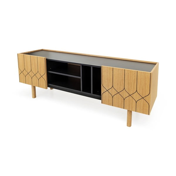 Fekete-natúr színű TV-állvány tölgyfa dekorral 175x60 cm Porto – Woodman-image-2