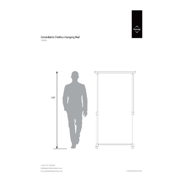 Ezüstszínű fém teleszkópos-gurulós ruhatartó állvány – Premier Housewares-image-3