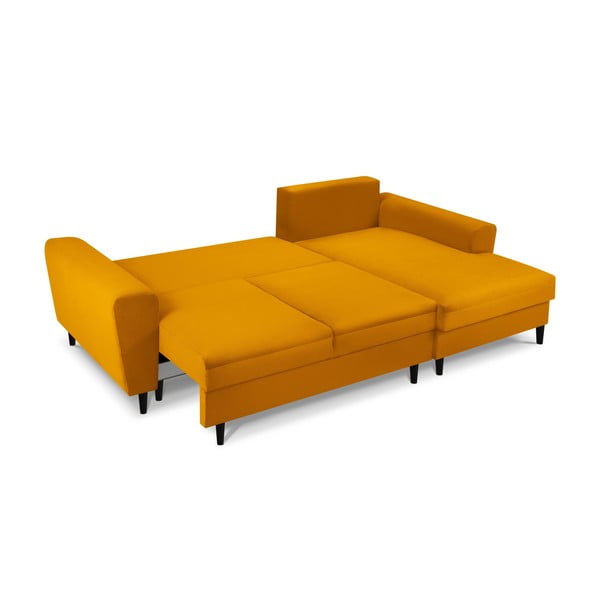 Mustársárga kordbársony kinyitható tárolóhelyes sarokkanapé (jobb oldali-heverő résszel) Kyoto – Cosmopolitan Design-image-2