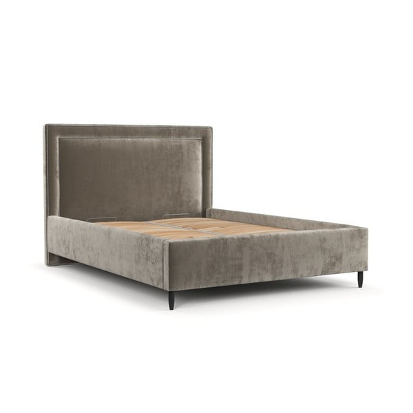 Bézs kárpitozott ágyneműtartós franciaágy ágyráccsal 180x200 cm Baleine – Maison de Rêve