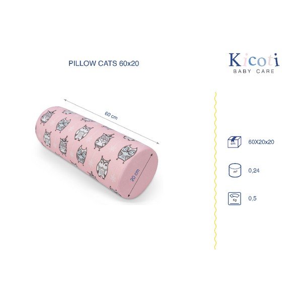 Rózsaszín bagolymintás díszpárna, 15 x 40 cm - KICOTI-image-1