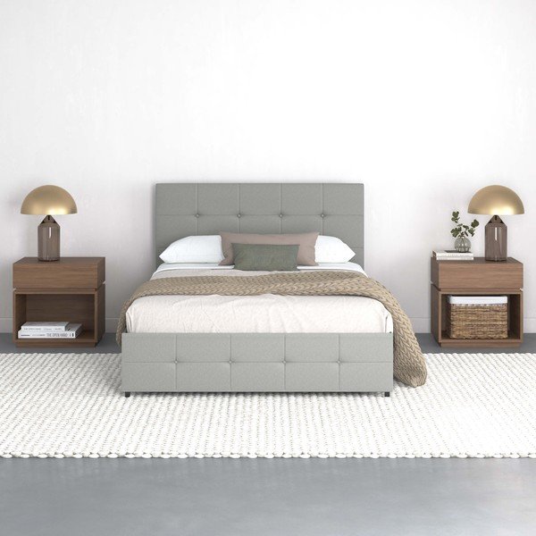 Szürke kárpitozott ágyneműtartós franciaágy 140x200 cm Rose – Støraa-image-3