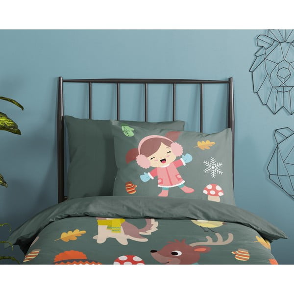 Sötétzöld egyszemélyes-hosszabbított pamut gyerek ágyneműhuzat 140x220 cm Fun – Good Morning-image-2