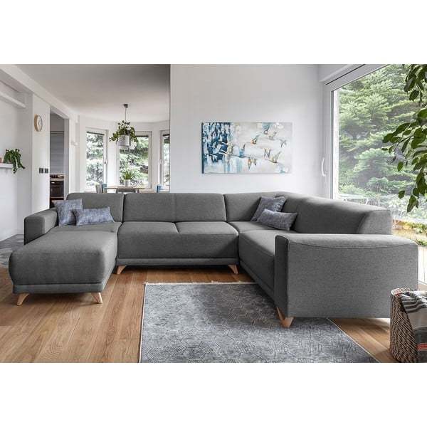 Szürke kinyitható-tárolóhelyes sarokkanapé (jobb oldali-U alakú) Classy Sophie – Miuform-image-1