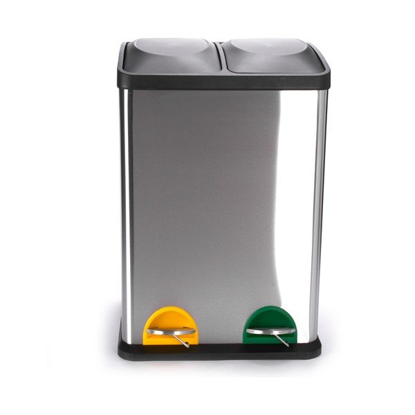 Matt ezüstszínű acél szelektív pedálos szemetes 2x20 l   Tri Selectif – MSV-image-2