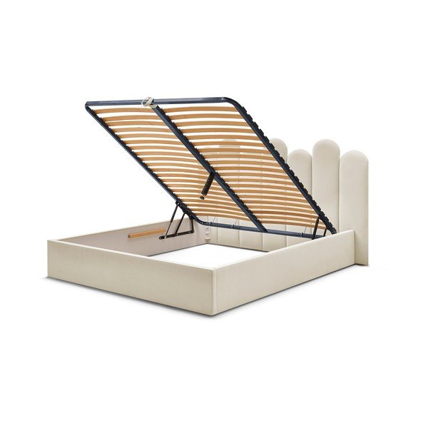 Bézs kárpitozott ágyneműtartós franciaágy ágyráccsal 160x200 cm Badja – Bobochic Paris-image-4