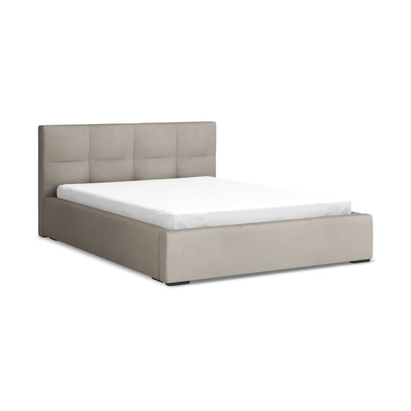 Szürkésbarna bársony kárpitozott ágyneműtartós franciaágy ágyráccsal 140x200 cm Hiko – Makamii