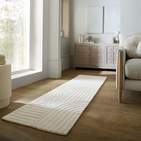 Elefántcsont színű kézi szövésű gyapjú futószőnyeg 60x230 cm Zen Garden – Flair Rugs-image-1