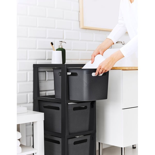 Fekete-szürke műanyag gurulós polcos állvány 30x77 cm Brisen – Rotho-image-3