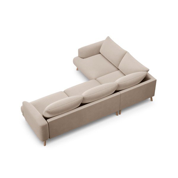 Bézs bársony sarokkanapé (bal oldali-L alakú) Naomi – Micadoni -image-3