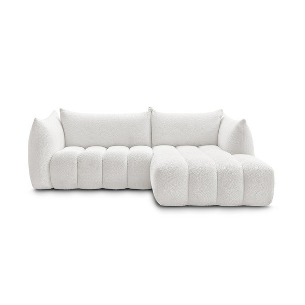Fehér buklé sarokkanapé (jobb oldali-heverő résszel) Azra – Bobochic Paris