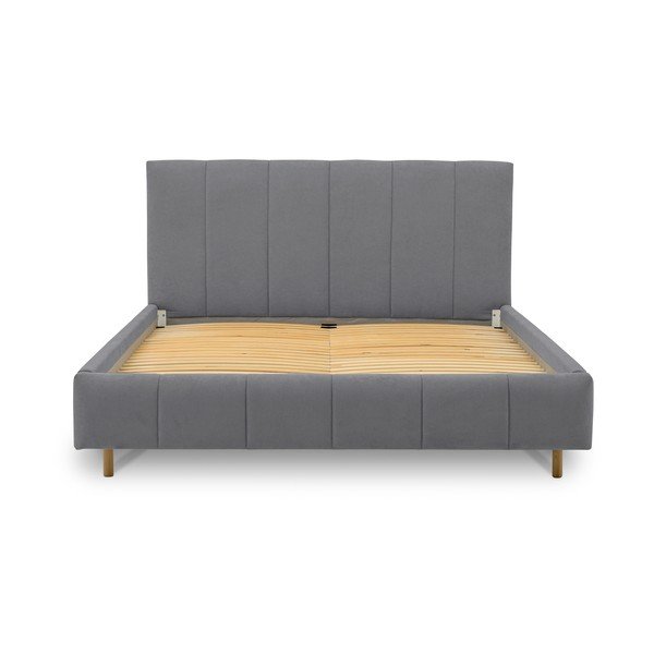 Szürke kárpitozott franciaágy ágyráccsal 180x200 cm Zee – Scandic-image-2