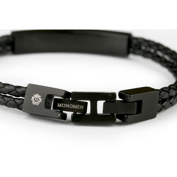 Double Braid fekete valódi bőr férfi karkötő - Monomen-image-3