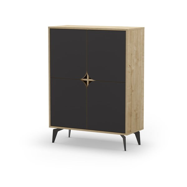 Fekete-natúr színű szekrény tölgyfa dekorral 90x120 cm Nola – Marckeric-image-3