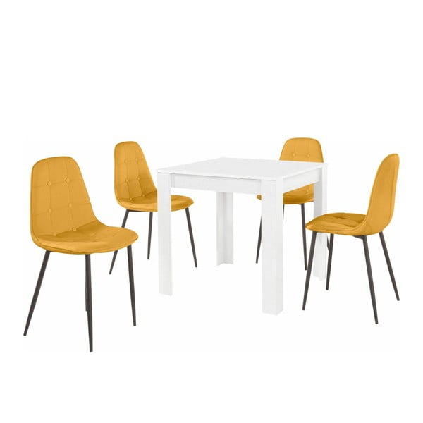 Lori Lamar Duro fehér étkezőasztal és 4 részes narancssárga étkezőszék szett - Støraa