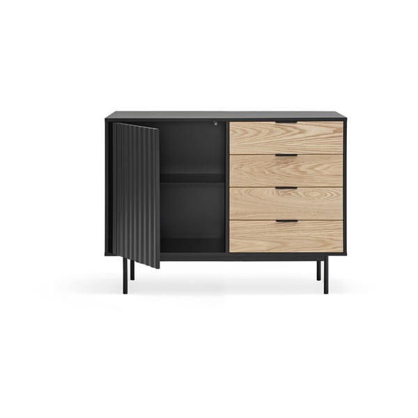 Fekete-natúr színű alacsony komód tölgyfa dekorral 108x80 cm Sierra – Teulat-image-4