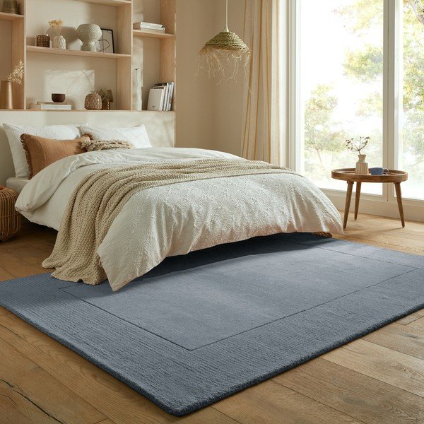 Sötétkék kézi szövésű gyapjú szőnyeg 120x170 cm Textured Wool Border – Flair Rugs-image-1