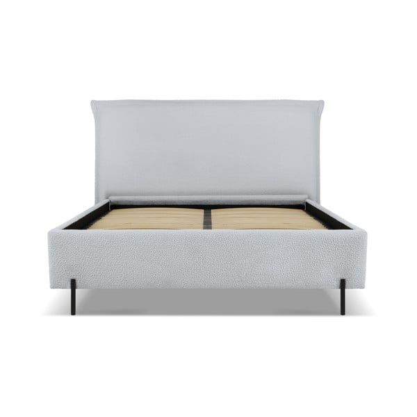 Szürke kárpitozott ágyneműtartós franciaágy ágyráccsal 180x200 cm Armie – Milo Casa-image-2