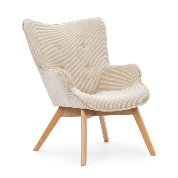 Bézs kordbársony fotel lábtartóval Niko – Ropez-image-4