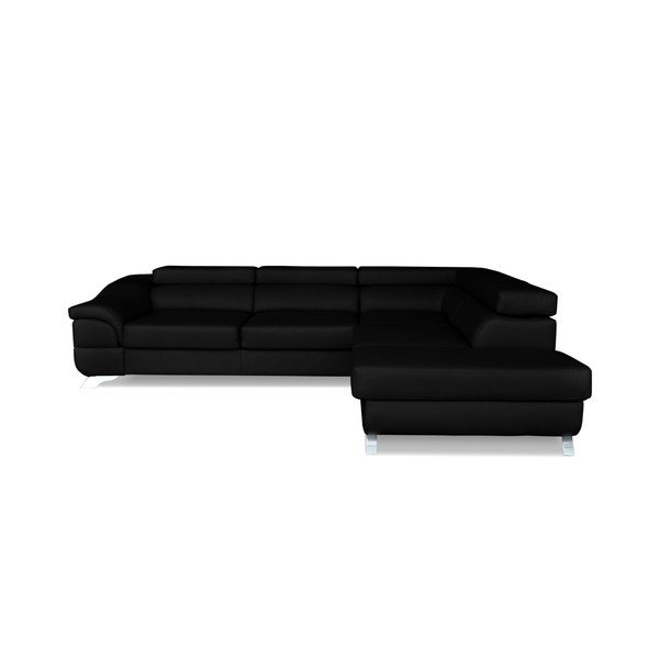 Omnikron fekete bőr kinyitható sarokkanapé, jobb oldali kivitel - Windsor & Co. Sofas-image-3
