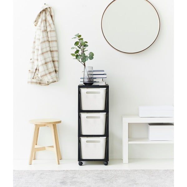 Fehér-fekete műanyag gurulós polcos állvány 30x77 cm Brisen - Rotho-image-3