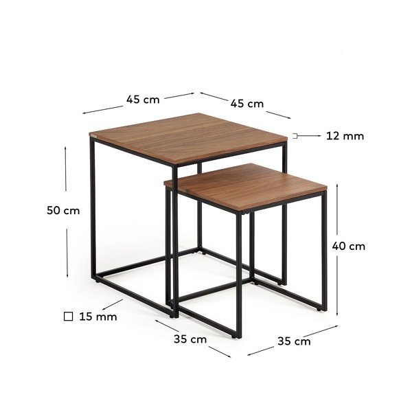 Tárolóasztal szett diófa dekoros asztallappal, 2 db-os  45x45 cm Yoana – Kave Home-image-4