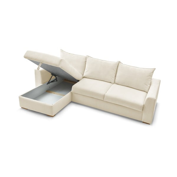 Krémszínű kordbársony kinyitható sarokkanapé (variálható) Augustin – Bobochic Paris-image-4