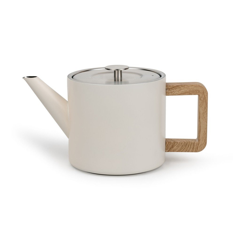 Elefántcsont színű rozsdamentes acél teáskanna szűrővel 1,1 l Duet Narvik – Bredemeijer