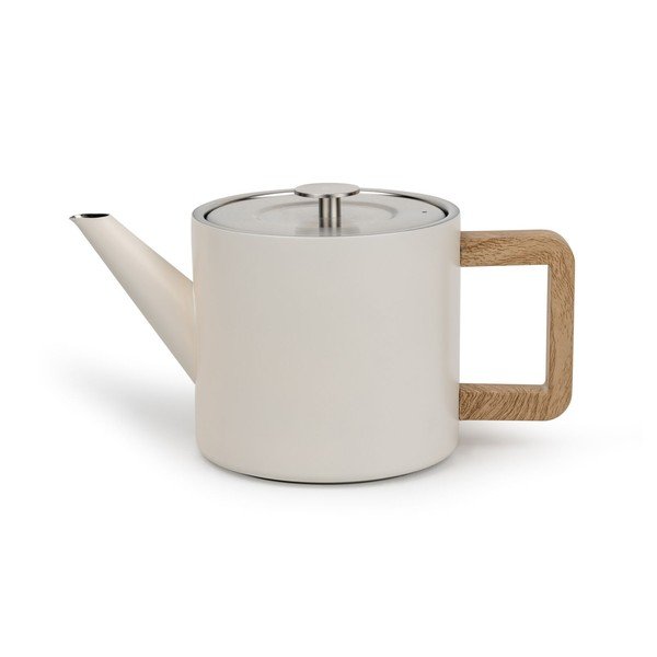 Elefántcsont színű rozsdamentes acél teáskanna szűrővel 1,1 l Duet Narvik – Bredemeijer