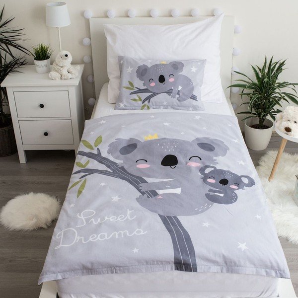 Szürke pamut gyerek ágyneműhuzat babaágyhoz 100x135 cm Koala "Sweet Dreams" – Jerry Fabrics-image-1