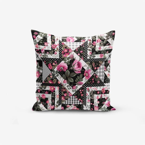 Black White With Points Flower Modern pamutkeverék párnahuzat, 45 x 45 cm - Minimalist Cushion Covers