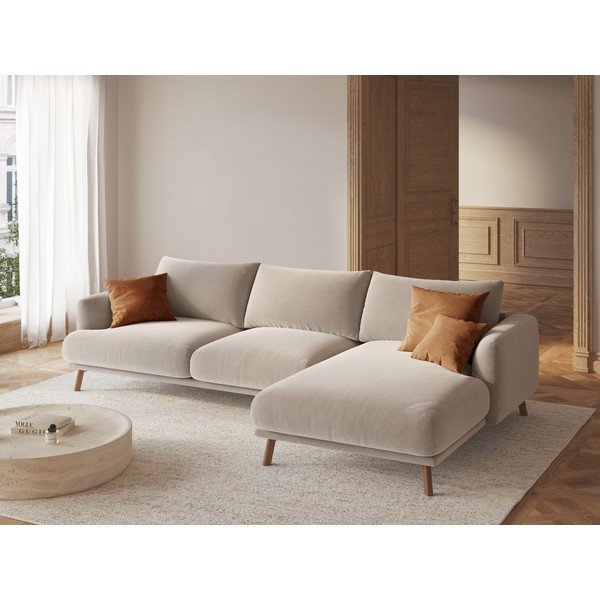 Bézs bársony sarokkanapé (jobb oldali-heverő résszel) Naomi – Micadoni -image-1