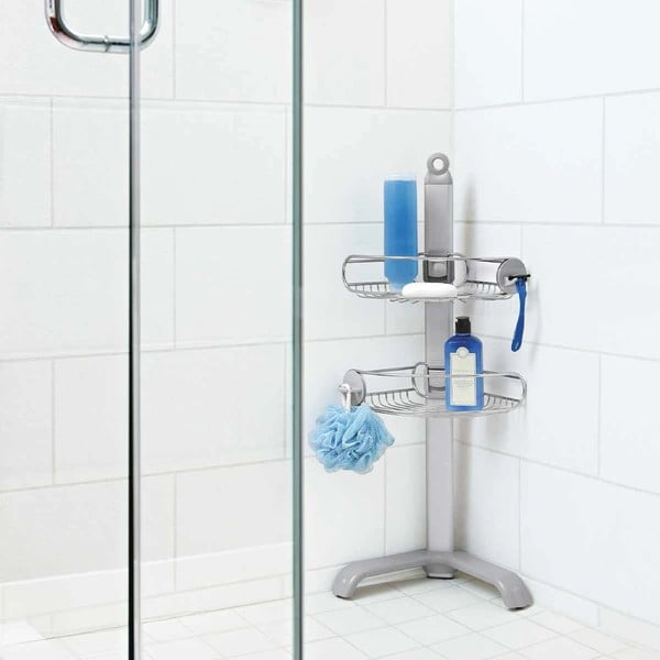Ezüstszínű rozsdamentes fürdőszobai sarokpolc - simplehuman-image-1