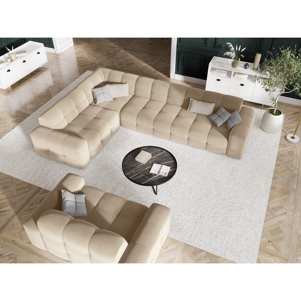 Bézs bársony kanapé 156 cm Kendal – Micadoni Home-image-1