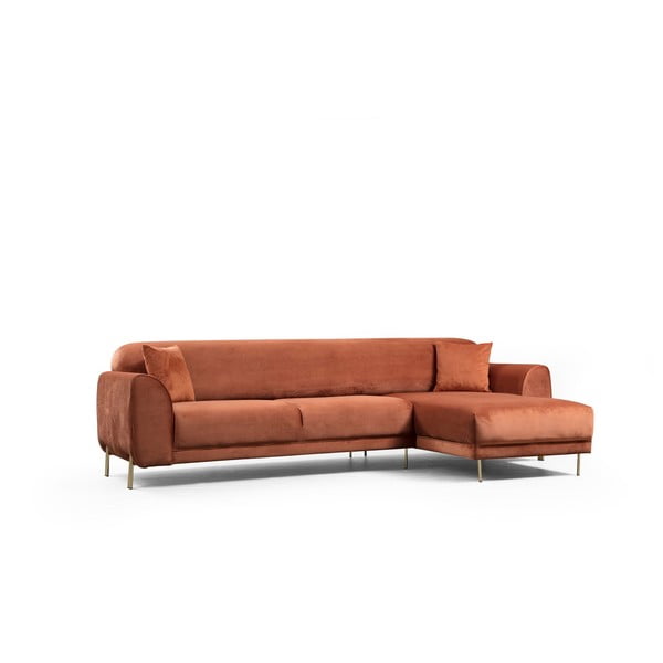 Image narancssárgás barna kinyitható sarokkanapé bársony felülettel, jobb oldali - Artie-image-4