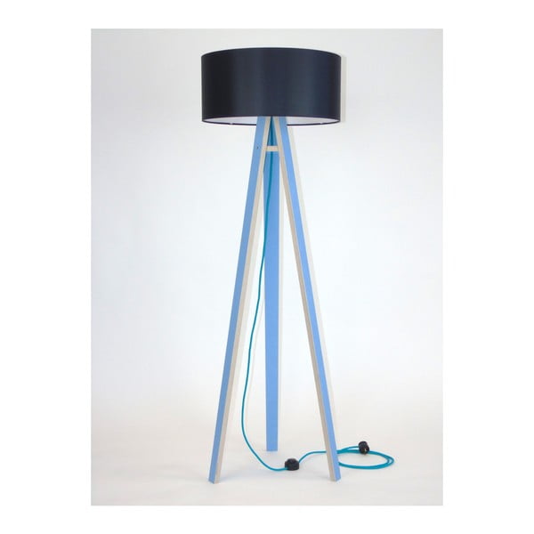 Wanda kék állólámpa, fekete búrával és türkiz kábellel - Ragaba