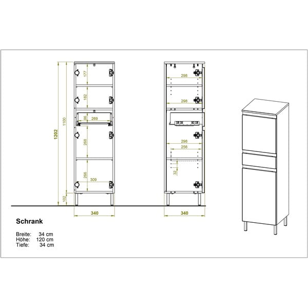 Fehér magas fürdőszoba szekrény tölgyfa dekorral 34x120 cm Torrance - Germania-image-3