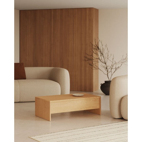 Natúr színű dohányzóasztal tölgyfa dekorral 60x110 cm Abilen – Kave Home-image-1