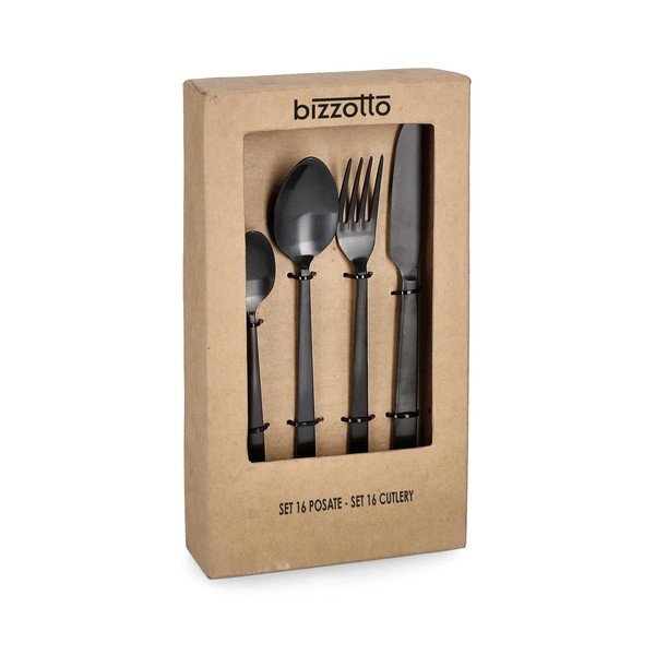 Fekete rozsdamentes acél négyszemélyes evőeszköz készlet 16 db-os Hestia – Bizzotto-image-1