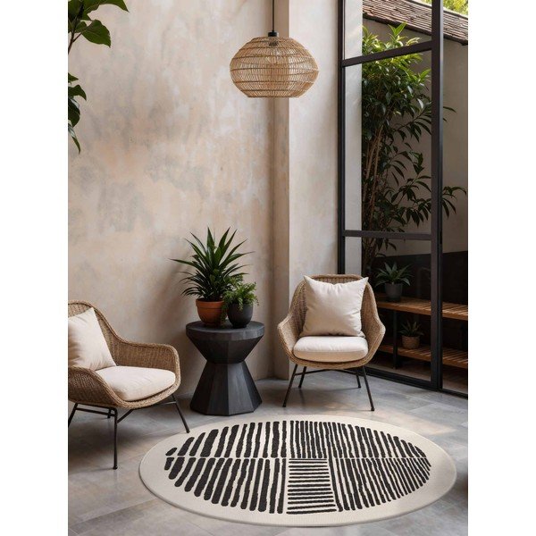 Fekete-krémszínű kerek kültéri-beltéri szőnyeg ø 160 cm Haringey Bounds – Ted Baker-image-1