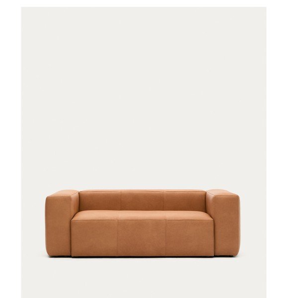 Barna bőr kanapé 210 cm Blok – Kave Home