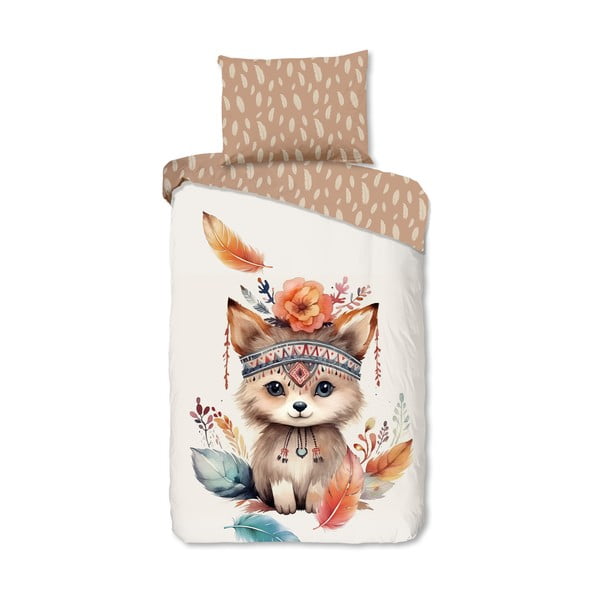 Barna-bézs egyszemélyes pamut gyerek ágyneműhuzat 140x200 cm Hay – Good Morning